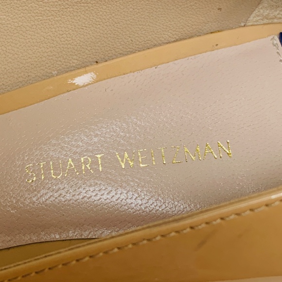 Stuart Weitzman Kitten Pump Size 5M Nude/Tan Patent Leather Made In Spain Classy - Picture 5 of 11